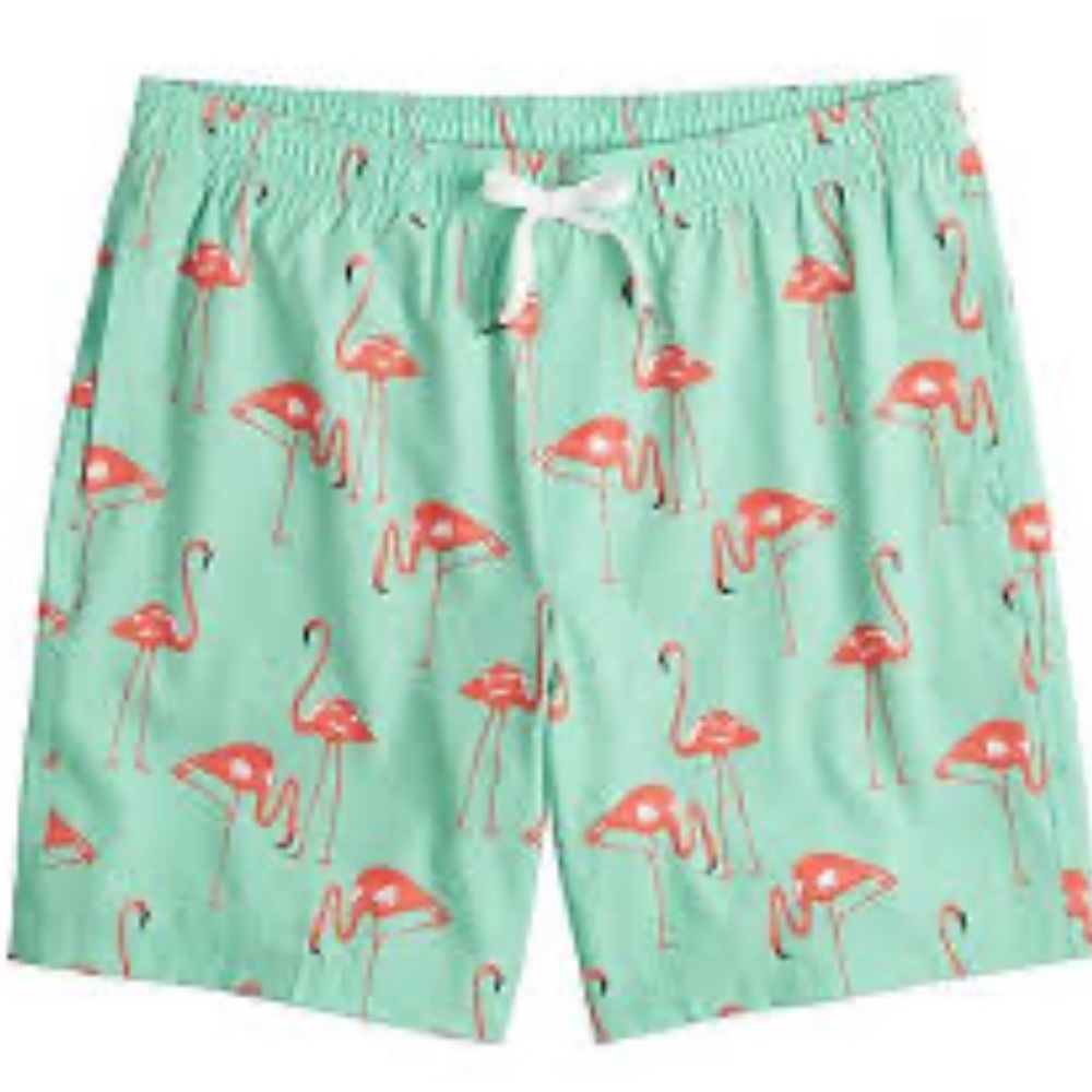 Sonoma Green and Pink Swim Trunks Flamingo Print
